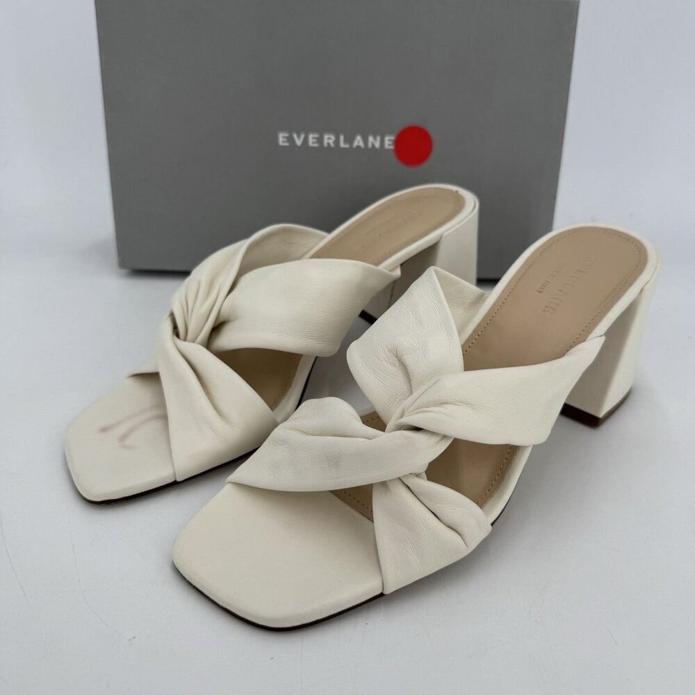 Everlane The Day Twist Heel Sandals sz 10 Parchment Slip-on Leather Block Heel